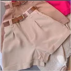 Short Alfaiataria Feminino Cintura Alta Com Cinto e Bolso PROMOÇâO DO P AO GG