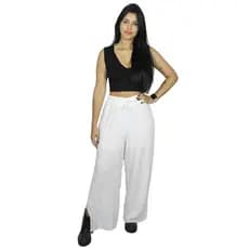 Calça Pantalona Feminina com Fenda Lateral Tecido Viscose Cintura Alta