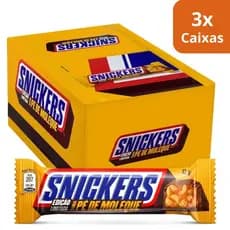 Kit 3x Chocolate Snickers 42g Sabor Pé De Moleque Caixa Com 20 Unidades