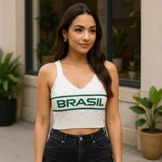 Cropped Brasil Decote V Blusa Feminina Tendência Verão