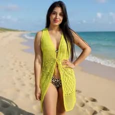 Saida De Praia Regata Tricô Aberta Moda Verão