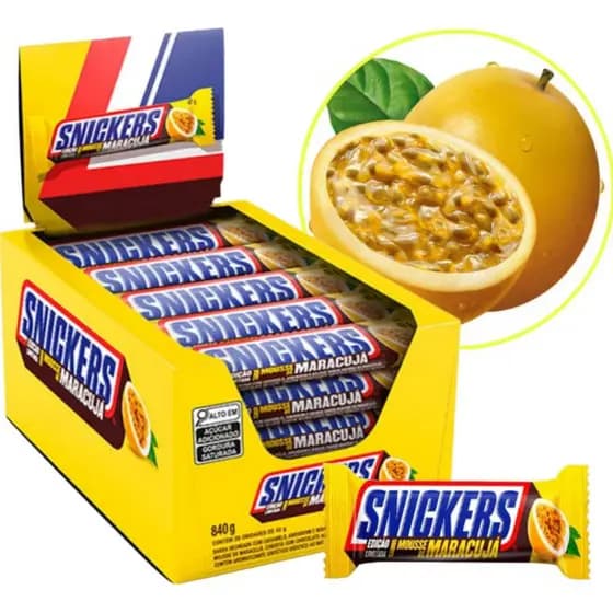 Chocolate Snickers Sabor Mousse De Maracujá 42g - 1 Caixa com 20 Unidades