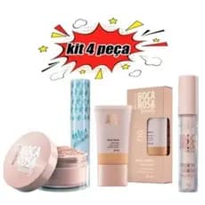 Conjunto de 4 peças BOCA ROSA Base líquida + Pó mármore + Rímel e corretivo