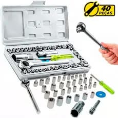 Kit Chave Soquete Catraca 40 Peças Cromada C/ Maleta Kapbom