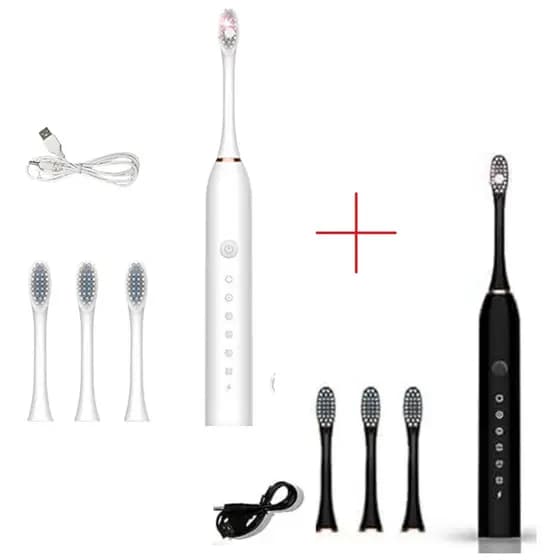 Kit 2 Escovas De Dentes Elétrica Limpeza Oral Higiene Bucal c/ 4 Refil Recarregável Usb