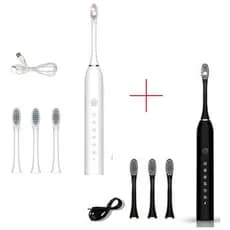Kit 2 Escovas De Dentes Elétrica Limpeza Oral Higiene Bucal c/ 4 Refil Recarregável Usb