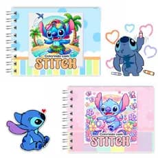 Caderno de Pintura Desenho Stitch Capa Dura Holográfica A5 KIT COM 2 UNIDADES