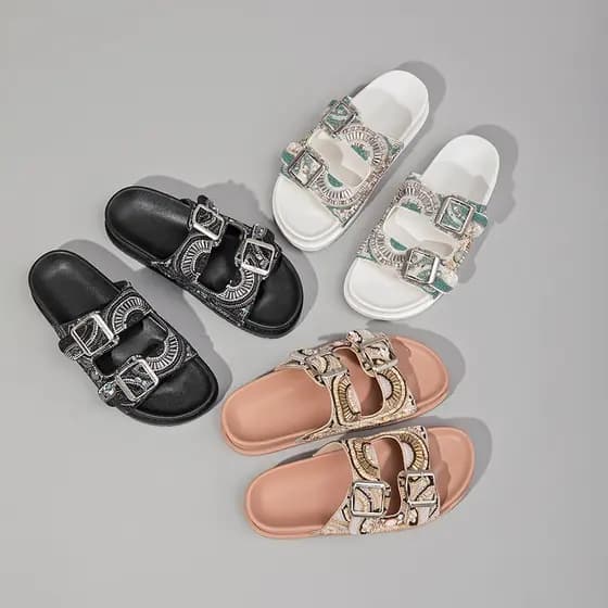sandália diferente feminina com lantejoulas sandal bling bling Sandálias femininas com fivela