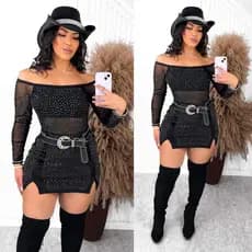 Look Completo - (Acompanha o Body Strass e Saia com Strass)  - Cinto   não incluso