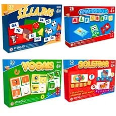 Kit Brinquedo Pedagógico Educativo 4 Jogos Vogais + Sílabas + Soletrar + Alfabeto - Pais E Filhos