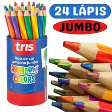 Kit 24 Lápis de Cor Jumbo Grosso Multicolorido Rainbow Para Crianças - Perfeito para Educação
