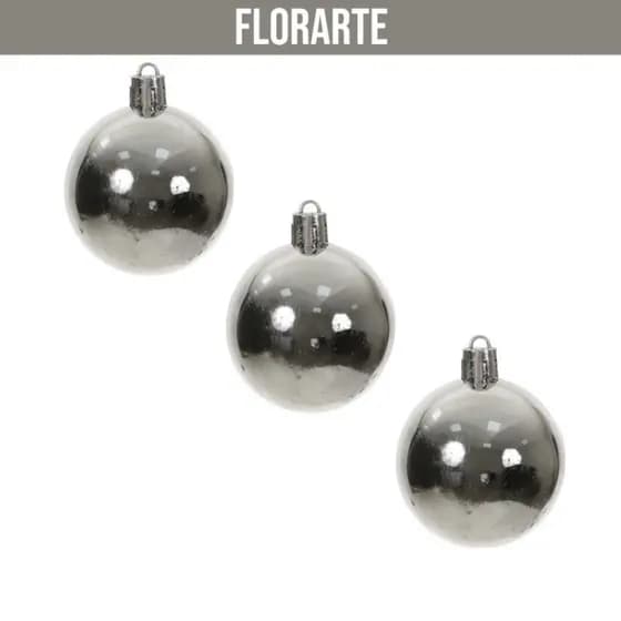Pacote de Bolas de Natal Decorativas Metálicas 81922005 Florarte Pratas com 3un de 6cm Bolinhas Luxo