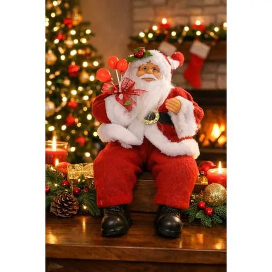 Enfeite Papai Noel c/ Balões Sentado 30cm Decorativo Boneco Natalino Decoração de Natal Luxo