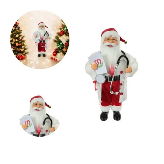Decoração Boneco Papai Noel Médico Enfeite 45cm Vermelho e Branco Natalino Florarte