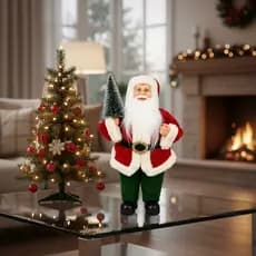 Boneco Papai Noel em Pé 30cm c/ Árvore Natal Florarte Decoração TNT Natalina Enfeite Casa Luxo Festa