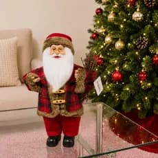 Boneco Papai Noel em Pé 30cm Lenhador Xadrez Natal Florarte Decoração TNT Natalina Enfeite Luxo Festa