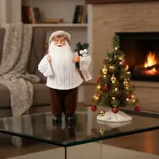 Boneco Papai Noel em Pé 30cm c/galho natalino enfeitado Natal Florarte Decoração Natalina Enfeite Luxo