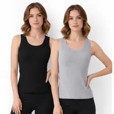 Kit 2 Blusas Camisetas Femininas Regatas Esportivas Casual Dia á Dia Tecido Canelado