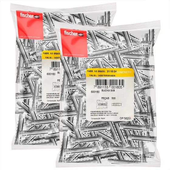 Kit 500 Buchas de Expansão SX 8 x 40 Com Rebordo Fischer