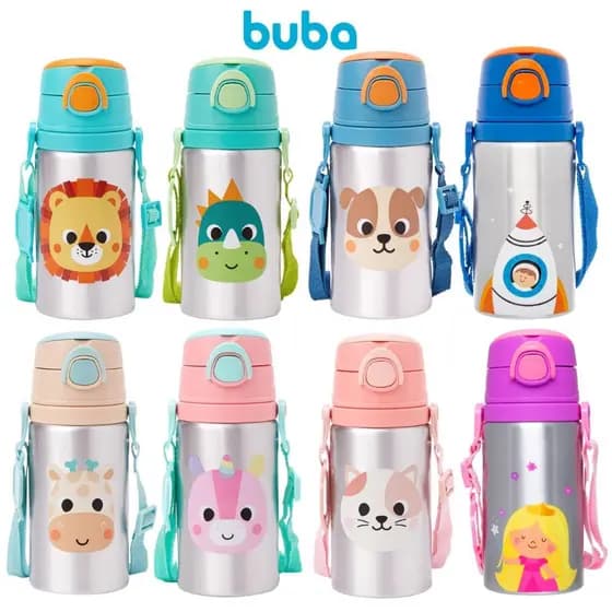 Lançamento Garrafinha Alumínio Infantil Novos Modelos 2026 Canudo Silicone Animal Fun Buba