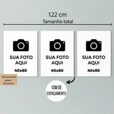 Quadro Decorativo 3 pecas 120x60 Personalizado sua Imagem Qualquer Foto Minha Logo Casal Familia Casamento
