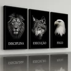 Quadros decorativos Grande Leao Aguia Frase Motivacao Empreendedor Investidor  foco força Sala