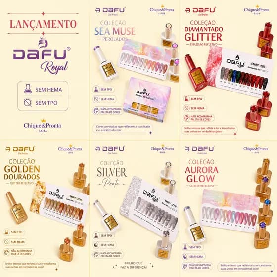 Esmalte em Gel Dafu 10ml – Refletivo | Prata | Dourado | Color | Glitter – Cabine UV/LED