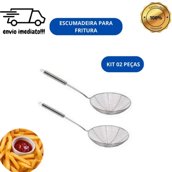 Kit com 2 Escumadeiras para Fritura Aço Inox