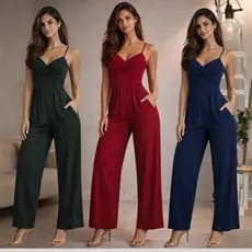 Macacão Feminino Longo Elegante Tecido Duna  Bolso Alça Fina Moda Festa Casual Social Pantalona