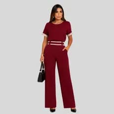Conjunto Feminino Duna Forrado Calça Wide Leg Blusa Lançamento Alfaiataria Elegante Pantalona