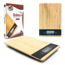 Balança Digital Cozinha Multifuncional 5kg Balança Retangular Fitness Tampo de Bambu C/Visor LCD Cim