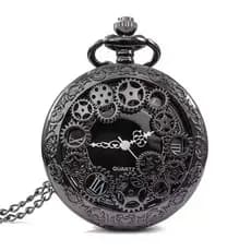 ￼Relógio De Bolso Steampunk Preto Com Corrente Retro Vintage