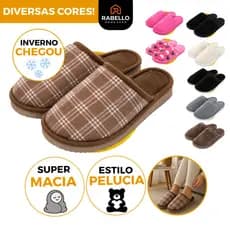 Pantufa Chinelo Antiderrapante de Inverno Adulto Pelúcia Quente Solado Confortável Forrada Peluciada