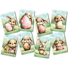 Kit de Quadros Decorativos de Páscoa Coelhos Fofinho - 08 Peças - Feito em Madeira