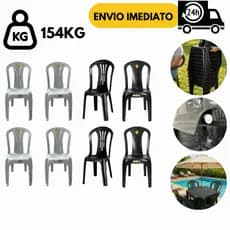Kit 4 Cadeira Bistrô Branca Preta 154Kg Plástica Resistente P/ Igreja Jardim Escritório Bar Piscina