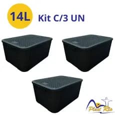 Kit 3 Caixas Organizadoras 14 Litros Preta Multiuso com Tampa Rattan Multiuso Brinquedos Roupas