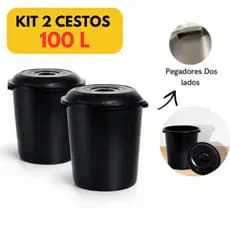 Kit 2 Cestos Fechado 100 Litros Organizador/Lixeira Com Tampa - Preto Multiuso Grande Reforçado Agua