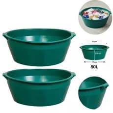 Bacia Plástica 80L Grande com Alça – Banheira, Multiuso, Lavar Roupa, Limpeza e Armazenamento