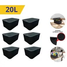Kit 6 UN Caixas Organizadoras Rattan 20 litros Preta com Tampa Multiuso Brinquedos Roupas