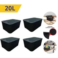 Kit 4 UN Caixas Organizadoras Rattan 20 litros Preta com Tampa Multiuso Brinquedos Roupas