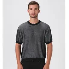 Camiseta Tricot Bicolor Casual Minimalista Estilo Limpo Conforto Sofisticado Urbano