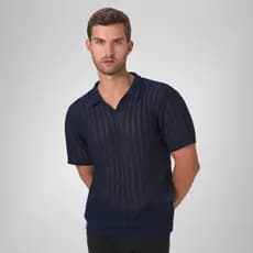 Camisa Masculina Gola Polo Premium Tricô Texturizada Manga Curta Primavera Verão