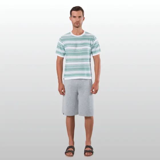 Kit Camiseta Listrado + Bermuda Lisa Casual Moderna Urbano Verão