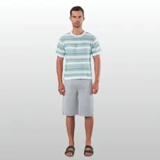Kit Camiseta Listrado + Bermuda Lisa Casual Moderna Urbano Verão