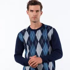Suéter Escocês Blusa LosangoTricô Conforto Look Atemporal Casual Moderno Elegante Inverno Premium