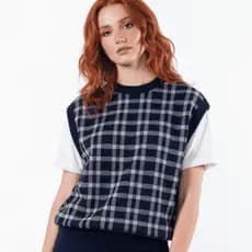 Colete  Xadrez Feminino Tricô Moderno Sem Mangas Casual Confortável Versátil Oversized