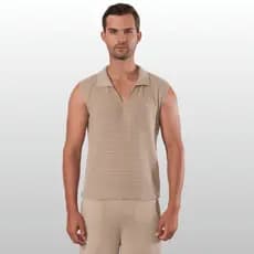 Regata Polo Masculina Tricot Decote V Estilo Moderno Leve Sofisticado Sem Manga Verão Premium