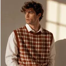 Colete  Xadrez Masculino Tricô Moderno Sem Mangas Casual Confortável Versátil