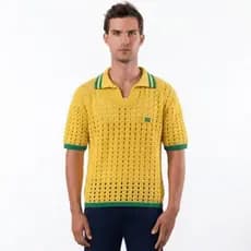 Camisa Polo Masculina Croche Tricô Vazado Estilo Retrô Brasil Conforto Elegância