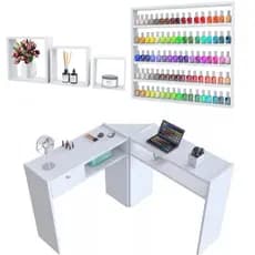 Mesa De Manicure L Com Gaveta + Expositor Esmaltes + Nichos